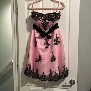 Pink and black strapless dress